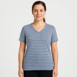 Caara Blue White Striped Linen Tee Shirt Few Moda NWT Size Small